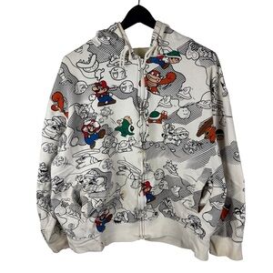 Mens Y2K Super Mario Bros 3 All Over Print Gaming Promo Nintendo Hoodie Size L